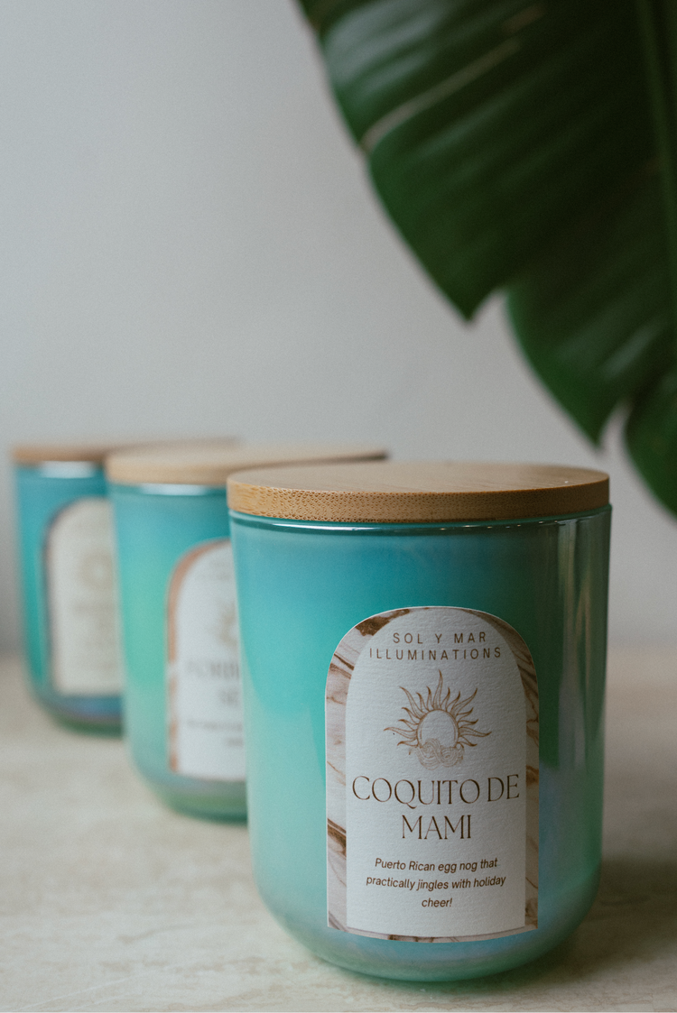 Sol y Mar candles in sea-glass jars
